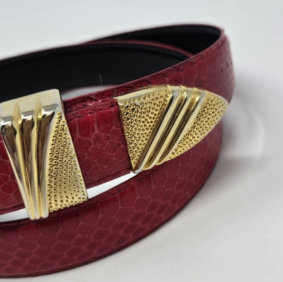 VINTAGE JANA GENUINE SNAKESKIN RED BELT GOLD BUCKLE & END CAP WOMEN LARGE 1980s - Picture 15 of 15